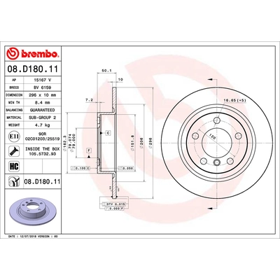 Rear Premium Rotor by BREMBO - 08.D180.11 (1 Qty) pa2