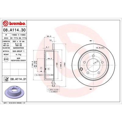 Rear Premium Rotor by BREMBO - 08.A114.31 (1 Qty) pa2