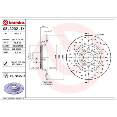 Rear Premium Rotor by BREMBO - 08.A202.1X (1 Qty) pa4