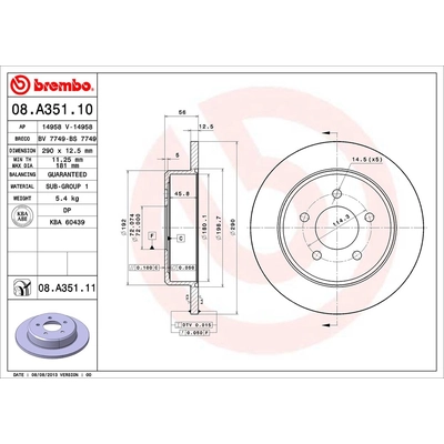 Rear Premium Rotor by BREMBO - 08.A351.11 pa2