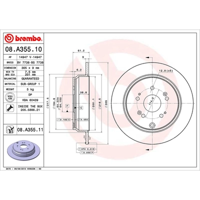 Rear Premium Rotor by BREMBO - 08.A355.11 pa1