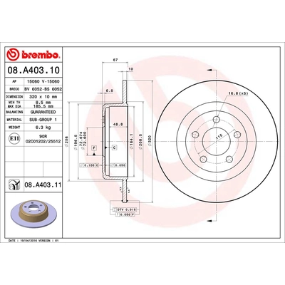 Rear Premium Rotor by BREMBO - 08.A403.11 (1 Qty) pa1