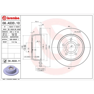 Rear Premium Rotor by BREMBO - 08.A533.11 pa2