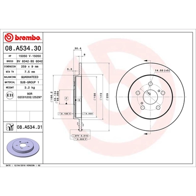 Rear Premium Rotor by BREMBO - 08.A534.31 (1 Qty) pa3