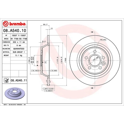 Rear Premium Rotor by BREMBO - 08.A540.11 (1 Qty) pa2