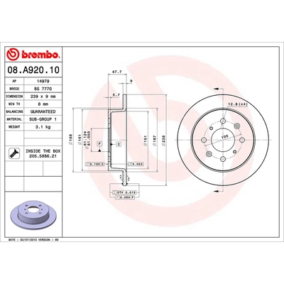 Rear Premium Rotor by BREMBO - 08.A920.10 (1 Qty) pa2