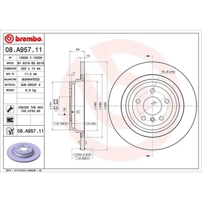 Rear Premium Rotor by BREMBO - 08.A957.11 (1 Qty) pa7