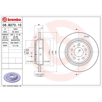 Rear Premium Rotor by BREMBO - 08.B273.10 pa2