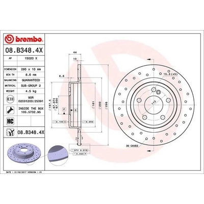 Rear Premium Rotor by BREMBO - 08.B348.4X (1 Qty) pa4