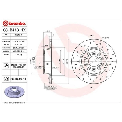 Rear Premium Rotor by BREMBO - 08.B413.1X (1 Qty) pa8