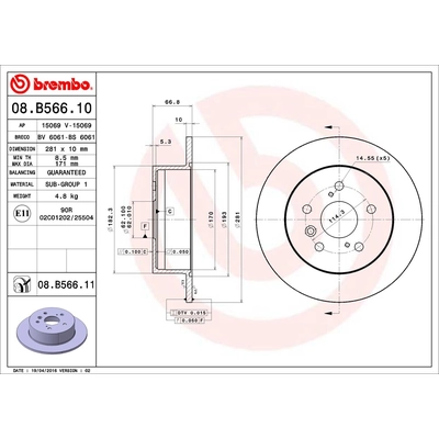 Rear Premium Rotor by BREMBO - 08.B566.11 (1 Qty) pa3