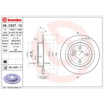 Rear Premium Rotor by BREMBO - 08.C307.11 (1 Qty) pa1