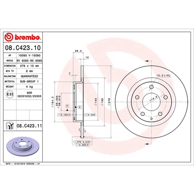 Rear Premium Rotor by BREMBO - 08.C423.11 (1 Qty) pa2