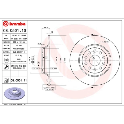 Rear Premium Rotor by BREMBO - 08.C501.11 pa2