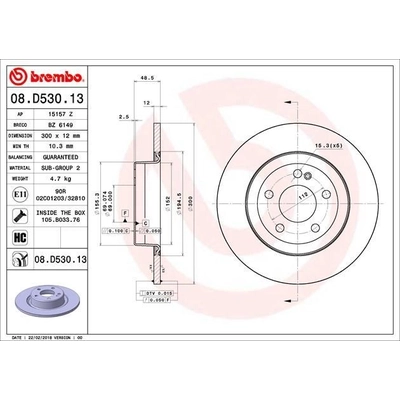 Rear Premium Rotor by BREMBO - 08.D530.13 (1 Qty) pa5