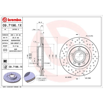 Rear Premium Rotor by BREMBO - 09.7196.1X (1 Qty) pa2