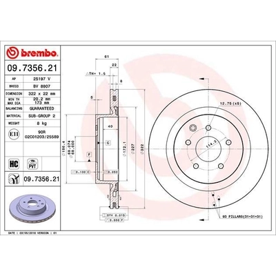 Rear Premium Rotor by BREMBO - 09.7356.21 (1 Qty) pa2