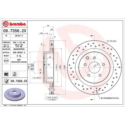 Rear Premium Rotor by BREMBO - 09.7356.2X (1 Qty) pa4