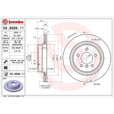 Rear Premium Rotor by BREMBO - 09.8699.11 (1 Qty) pa2