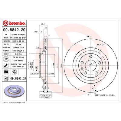 Rear Premium Rotor by BREMBO - 09.8842.21 (1 Qty) pa2