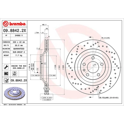 Rear Premium Rotor by BREMBO - 09.8842.2X (1 Qty) pa2