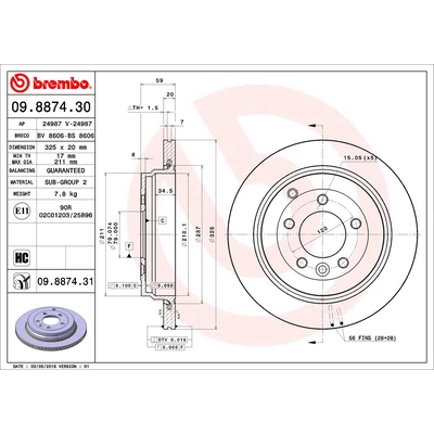 Rear Premium Rotor by BREMBO - 09.8874.31 (1 Qty) pa2