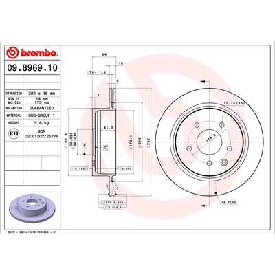 Rear Premium Rotor by BREMBO - 09.8969.10 (1 Qty) pa2