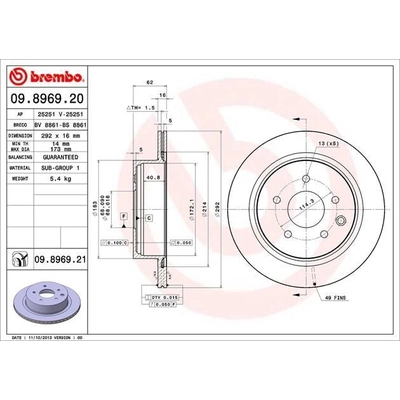 Rear Premium Rotor by BREMBO - 09.8969.21 (1 Qty) pa2