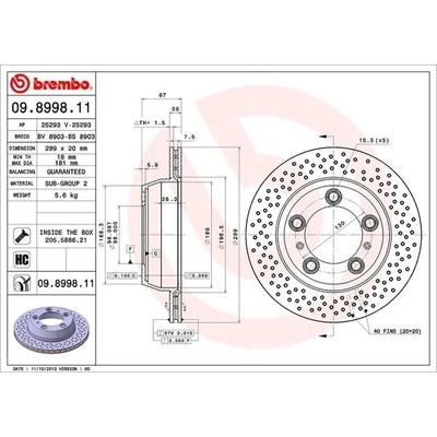 Rear Premium Rotor by BREMBO - 09.8998.11 (1 Qty) pa12