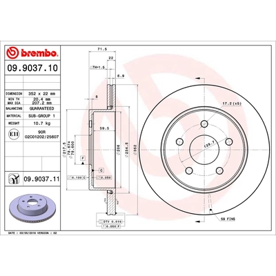 Rear Premium Rotor by BREMBO - 09.9037.11 (1 Qty) pa3