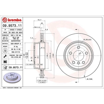 Rear Premium Rotor by BREMBO - 09.9573.11 (1 Qty) pa7