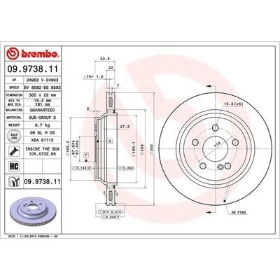 Rear Premium Rotor by BREMBO - 09.9738.11 (1 Qty) pa5