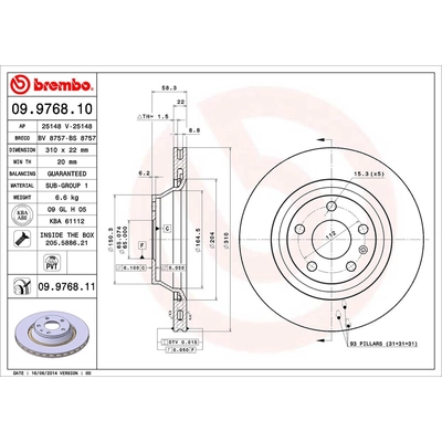 Rear Premium Rotor by BREMBO - 09.9768.11 (1 Qty) pa2