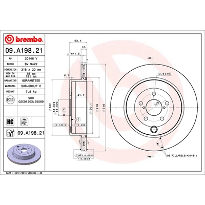 Rear Premium Rotor by BREMBO - 09.A198.21 (1 Qty) pa2