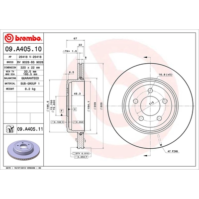 Rear Premium Rotor by BREMBO - 09.A405.11 (1 Qty) pa2