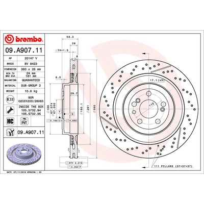 Rear Premium Rotor by BREMBO - 09.A907.11 (1 Qty) pa2