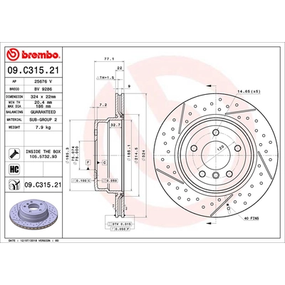 Rear Premium Rotor by BREMBO - 09.C315.21 (1 Qty) pa2