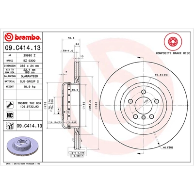 Rear Premium Rotor by BREMBO - 09.C414.13 (1 Qty) pa2