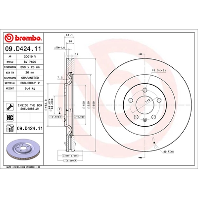 Rear Premium Rotor by BREMBO - 09.D424.11 (1 Qty) pa2