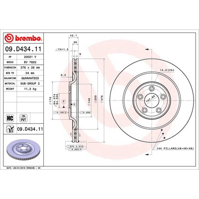 Rear Premium Rotor by BREMBO - 09.D434.11 (1 Qty) pa2