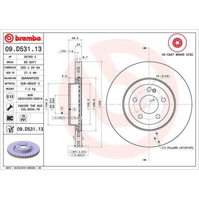 Rear Premium Rotor by BREMBO - 09.D531.13 (1 Qty) pa2