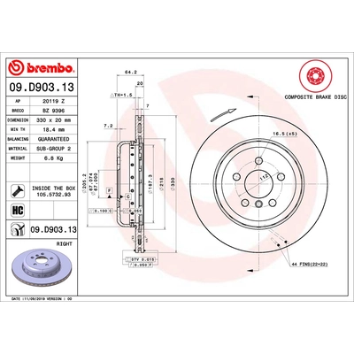 Rear Premium Rotor by BREMBO - 09.D903.13 (1 Qty) pa2