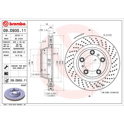 Rear Premium Rotor by BREMBO - 09.D935.11 (1 Qty) pa1