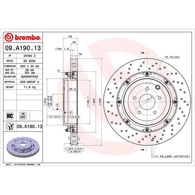 Rear Premium Rotor by BREMBO - 09.A190.13 (1 Qty) pa2