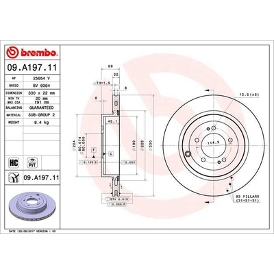 Rear Premium Rotor by BREMBO - 09.A197.11 (1 Qty) pa5