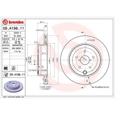 Rear Premium Rotor by BREMBO - 09.A198.11 (1 Qty) pa2