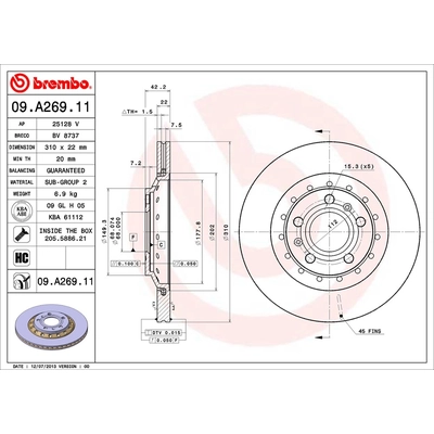 Rear Premium Rotor by BREMBO - 09.A269.11 (1 Qty) pa2