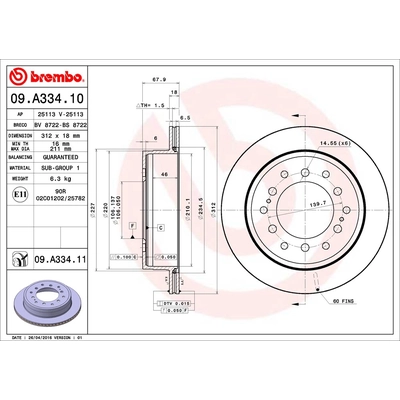 Rear Premium Rotor by BREMBO - 09.A334.11 pa1