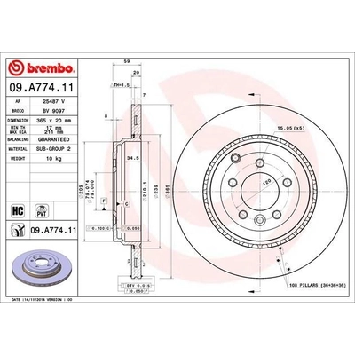 Rear Premium Rotor by BREMBO - 09.A774.11 (1 Qty) pa8