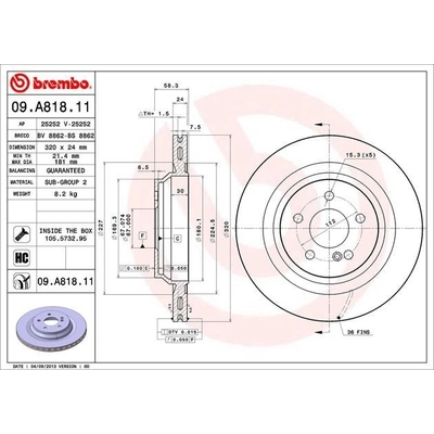 Rear Premium Rotor by BREMBO - 09.A818.11 (1 Qty) pa5